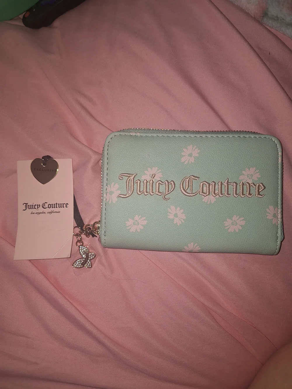 EXCLUSIVE Juicy Couture Mint Floral Zip-Around Wallet with Logo